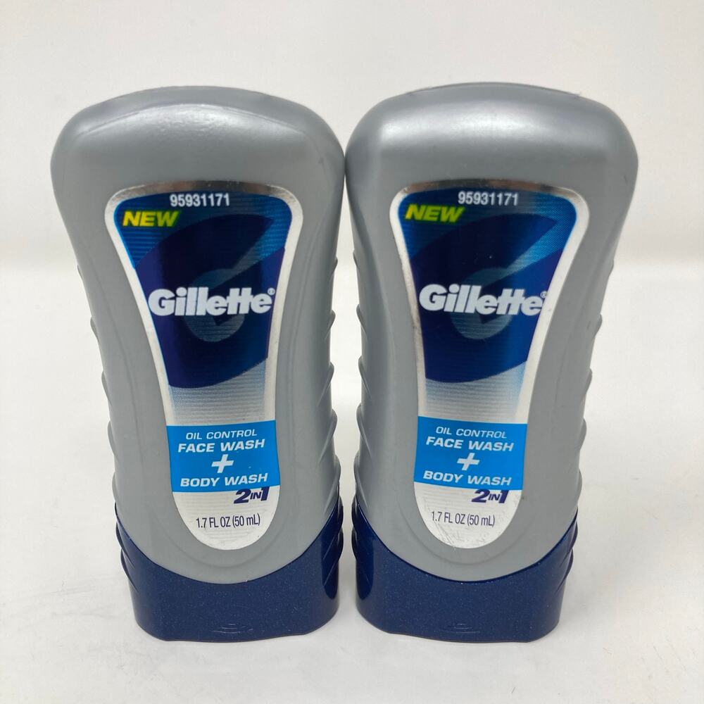 Gillette Face Wash + Body Wash 2 in 1 Oil Control Travel Size 1.7 oz Pack of 2